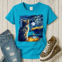 Majestic Starry Night Cat Womens T-Shirt