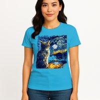 Majestic Starry Night Cat Womens T-Shirt