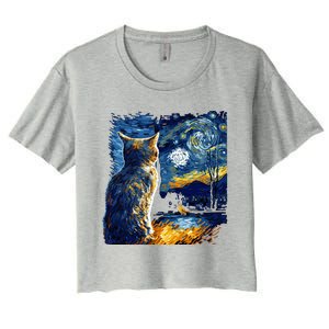 Majestic Starry Night Cat Women's Crop Top Tee