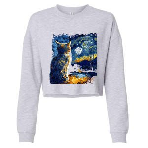 Majestic Starry Night Cat Cropped Pullover Crew