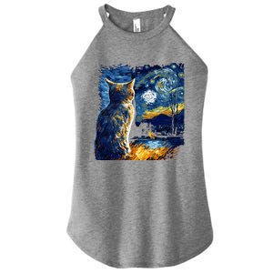 Majestic Starry Night Cat Women's Perfect Tri Rocker Tank