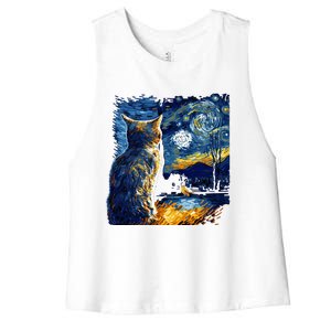 Majestic Starry Night Cat Women's Racerback Cropped Tank