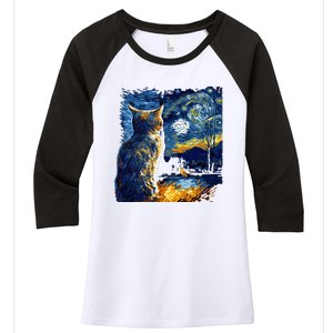 Majestic Starry Night Cat Women's Tri-Blend 3/4-Sleeve Raglan Shirt