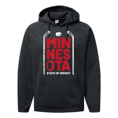 Minnesota State Of Hockey Mn State Map Performance Fleece Hoodie