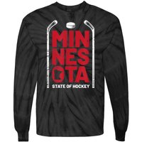 Minnesota State Of Hockey Mn State Map Tie-Dye Long Sleeve Shirt