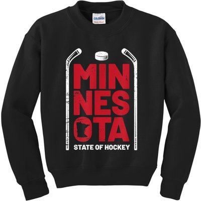 Minnesota State Of Hockey Mn State Map Kids Sweatshirt