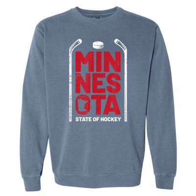 Minnesota State Of Hockey Mn State Map Garment-Dyed Sweatshirt