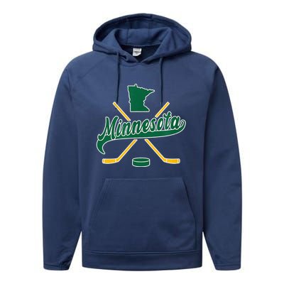 Minnesota State Of Hockey Mn State Map Performance Fleece Hoodie