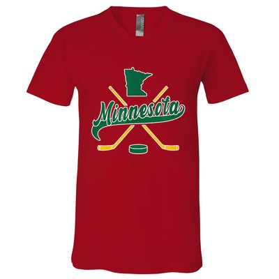 Minnesota State Of Hockey Mn State Map V-Neck T-Shirt