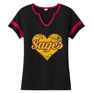 Monticello Sages Over Heart Ladies Halftime Notch Neck Tee