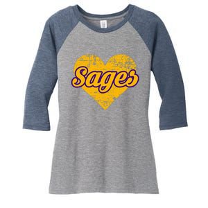 Monticello Sages Over Heart Women's Tri-Blend 3/4-Sleeve Raglan Shirt