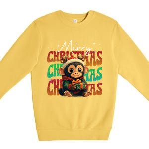 Monkey Santa Outfit Christmas Decorations Animal Lover Xmas Gift Premium Crewneck Sweatshirt