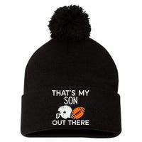 My Son Out There American Football Family Mom Dad Men Women Pom Pom 12in Knit Beanie