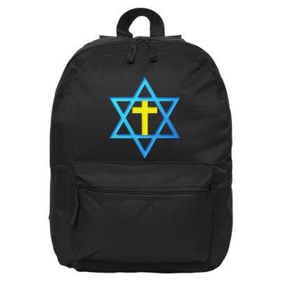 Messianic Star Of David With Gold Cross 16 in Basic Backpack