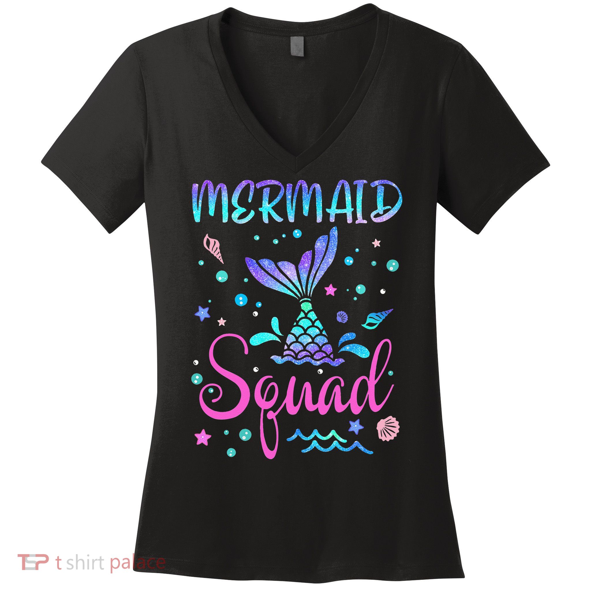 Mermaid Squad Of The Birthday Mermaid Tail Family Matching Women's V-Neck T-Shirt