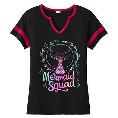 Mermaid Squad Of The Birthday Mermaid Ladies Halftime Notch Neck Tee