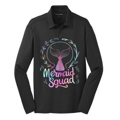 Mermaid Squad Of The Birthday Mermaid Silk Touch Performance Long Sleeve Polo