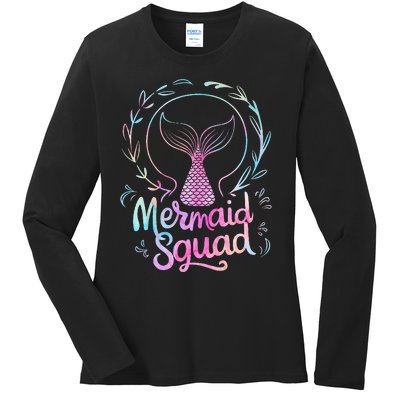 Mermaid Squad Of The Birthday Mermaid Ladies Long Sleeve Shirt