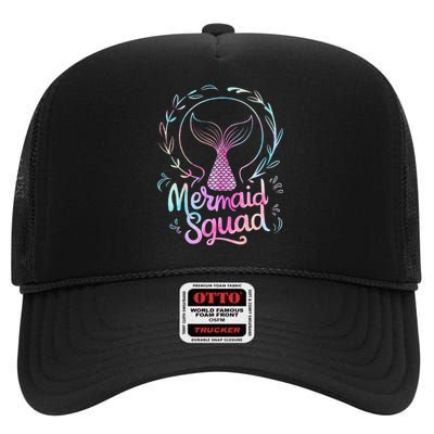 Mermaid Squad Of The Birthday Mermaid High Crown Mesh Back Trucker Hat