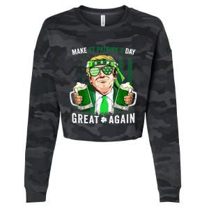 Make St Patricks Day Great Again Irish Leprechaun Trump Beer Cropped Pullover Crew