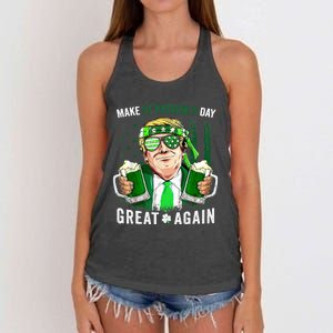 Make St Patricks Day Great Again Irish Leprechaun Trump Beer Women's Knotted Racerback Tank