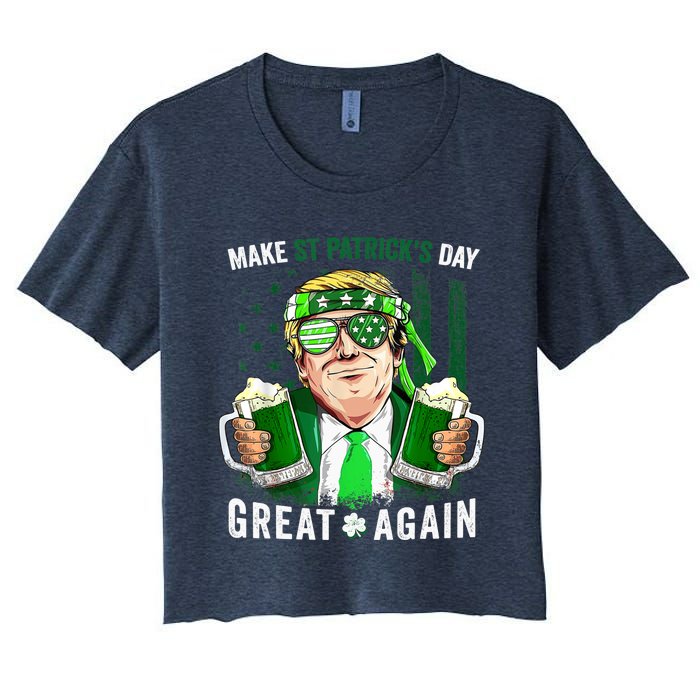 Make St Patricks Day Great Again Irish Leprechaun Trump Beer Women's Crop Top Tee