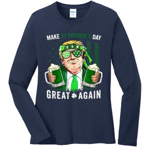 Make St Patricks Day Great Again Irish Leprechaun Trump Beer Ladies Long Sleeve Shirt