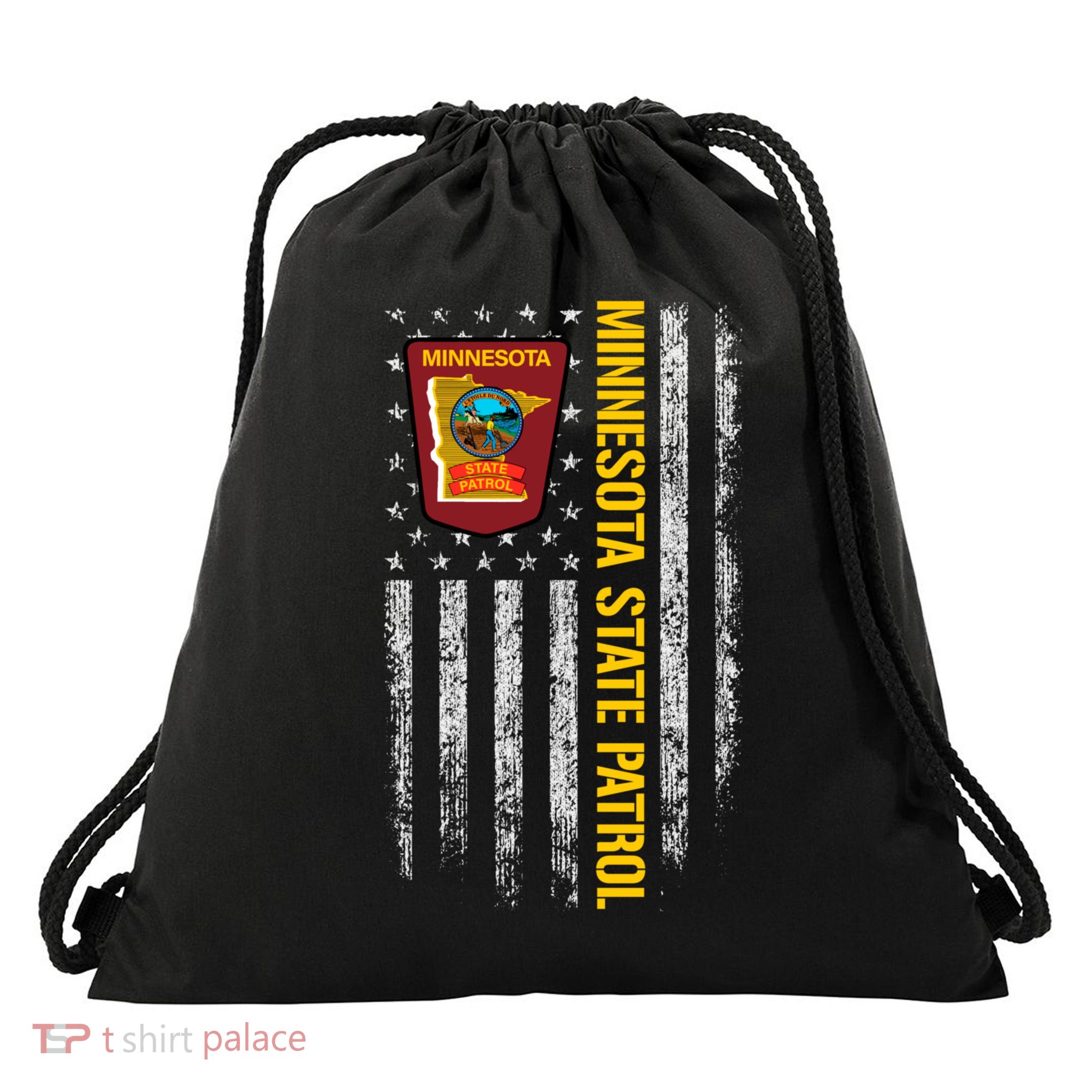 Minnesota State Patrol American Flag Drawstring Bag