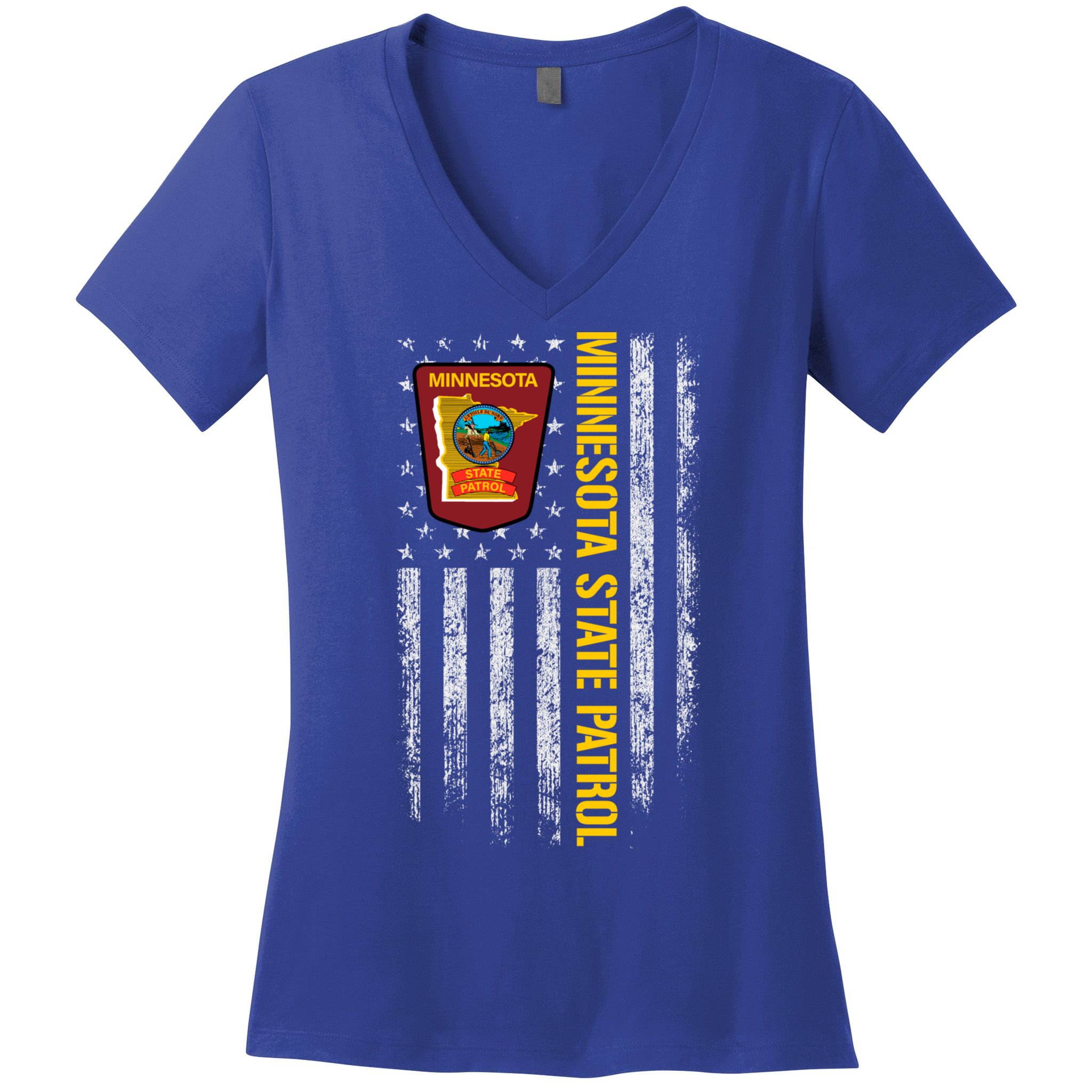 Minnesota State Patrol American Flag Women's V-Neck T-Shirt