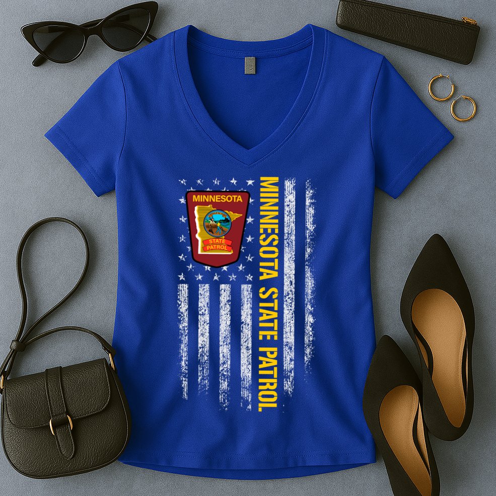 Minnesota State Patrol American Flag Women's V-Neck T-Shirt