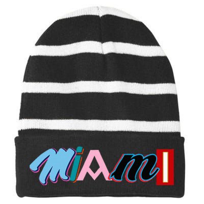 Miami Sports Pride Fan City Striped Beanie with Solid Band