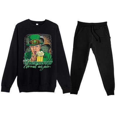 Make St Patricks Day Great Again Funny Trump Premium Crewneck Sweatsuit Set