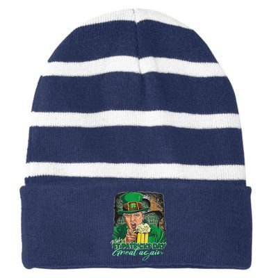 Make St Patricks Day Great Again Funny Trump Striped Beanie with Solid Band