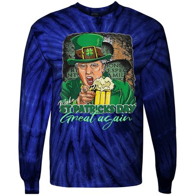 Make St Patricks Day Great Again Funny Trump Tie-Dye Long Sleeve Shirt