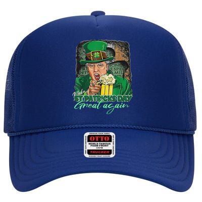 Make St Patricks Day Great Again Funny Trump High Crown Mesh Back Trucker Hat