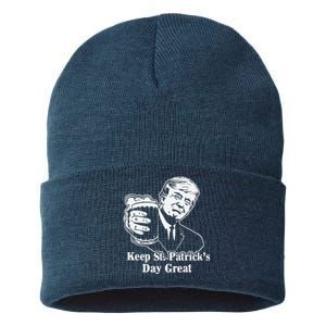 Make St Patricks Day Great Again Funny Trump(1) Sustainable Knit Beanie