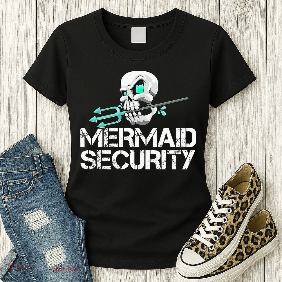 Mermaid Security Pirate Skull Swim Team Swimmer Womens T-Shirt