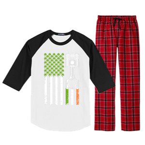 Mechanic St Patricks Day American Flag Green Shamrock Gift Raglan Sleeve Pajama Set