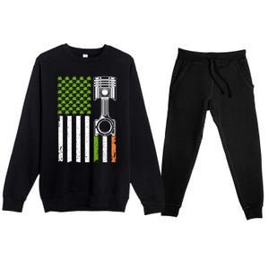 Mechanic St Patricks Day American Flag Green Shamrock Gift Premium Crewneck Sweatsuit Set