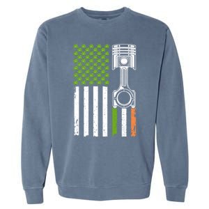 Mechanic St Patricks Day American Flag Green Shamrock Gift Garment-Dyed Sweatshirt