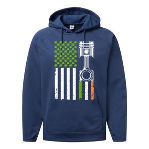 Mechanic St Patricks Day American Flag Green Shamrock Gift Performance Fleece Hoodie