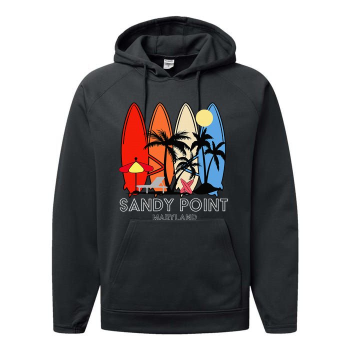 Maryland Sandy Point Retro Surfer Performance Fleece Hoodie