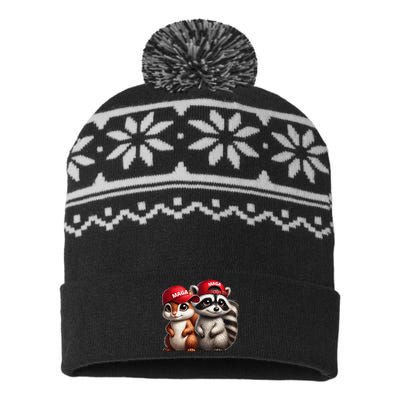 Maga Star Peanut The Squirrel & Fred The Raccoon USA-Made Snowflake Beanie