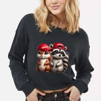Maga Star Peanut The Squirrel & Fred The Raccoon Cropped Pullover Crew