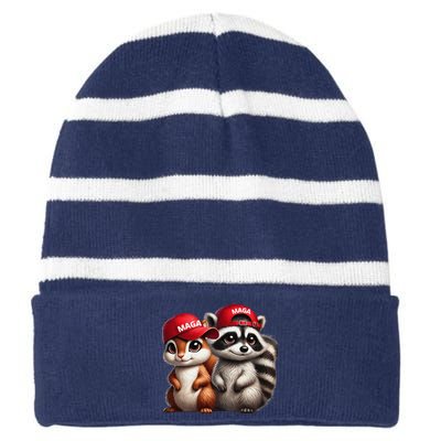 Maga Star Peanut The Squirrel & Fred The Raccoon Striped Beanie with Solid Band