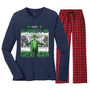 Make St PatrickS Day Great Again Trump Shamrock Irish Funny Women's Long Sleeve Flannel Pajama Set 