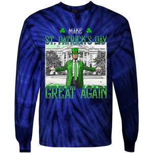 Make St PatrickS Day Great Again Trump Shamrock Irish Funny Tie-Dye Long Sleeve Shirt