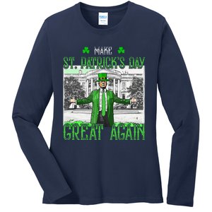 Make St PatrickS Day Great Again Trump Shamrock Irish Funny Ladies Long Sleeve Shirt