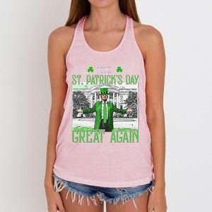 Make St PatrickS Day Great Again Trump Shamrock Irish Funny Women's Knotted Racerback Tank