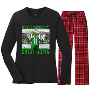 Make St PatrickS Day Great Again Trump Shamrock Irish Funny Women's Long Sleeve Flannel Pajama Set 